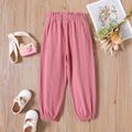 Toddler Girl 100% Cotton Bowknot Design Solid Color Paperbag Pants Dark Pink