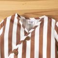 2pcs Baby Boy/Girl Long-sleeve Button Front Brown Striped Jumpsuit with Hat Set Brown image 3