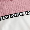 2pcs Kid Girl Leter Print Cable Knit Textured Colorblock Hoodie Sweatshirt and Pants Set Pink image 3