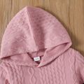 2pcs Kid Girl Leter Print Cable Knit Textured Colorblock Hoodie Sweatshirt and Pants Set Pink