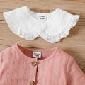 100% Cotton 2pcs Baby Girl Button Front Long-sleeve Romper with Detachable Collar Set darkpink image 5