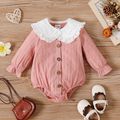 100% Cotton 2pcs Baby Girl Button Front Long-sleeve Romper with Detachable Collar Set darkpink image 1