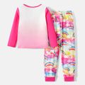 Barbie 2pcs Kid Girl Character Print Long-sleeve Tee and Rainbow Print Pants Pajamas Sleepwear Set Pink image 2