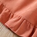 2pcs Kid Girl Floral Print Long-sleeve Tee and Ruffled Corduroy Suspender Skirt Set Dark Pink