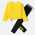 Looney Tunes 2pcs Kid Girl Character Print Tie Knot Long-sleeve Tee and Letter Print Leggings Set Yellow image 5