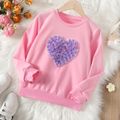 Kid Girl Heart 3D Floral Design Pullover Sweatshirt Pink