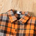 2-piece Toddler Boy Plaid Lapel Collar Shirt and Solid Overalls Brown Set Brown image 3