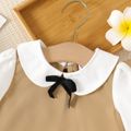 2pcs Baby Girl Peter Pan Collar Long-sleeve Faux-two Top and Double Breasted Split Skirt Set Khaki image 3