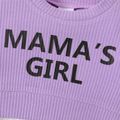 2pcs Baby Girl Letter Print Long-sleeve Waffle Textured Crop Top and Flared Pants Set Light Purple