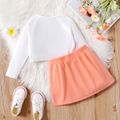 2pcs Toddler Girl Unicorn Floral Print Long-sleeve White Tee and Letter Print Skirt Set White image 2