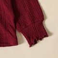 Kid Girl 3D Bowknot Design Cable Knit Textured Mock Neck Long-sleeve Tee Burgundy