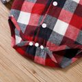 2pcs Baby Lapel Long-sleeve Shirt Romper and 100% Cotton Ripped Jeans Set Red image 3