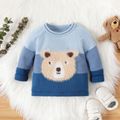 Baby Boy Fuzzy Bear Pattern Long-sleeve Colorblock Pullover Sweater Navy