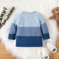Baby Boy Fuzzy Bear Pattern Long-sleeve Colorblock Pullover Sweater Navy