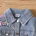 100% Cotton Baby Girl Button Front Long-sleeve Colorful Letter Print Denim Jacket Blue image 4