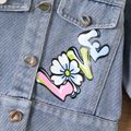 100% Cotton Baby Girl Button Front Long-sleeve Colorful Letter Print Denim Jacket Blue image 5