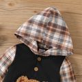 Baby Boy 95% Cotton Bear Embroidered Spliced Plaid Hooded Long-sleeve Jumpsuit Color block image 3