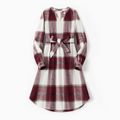 Family Matching Long-sleeve Red & White Plaid Shirts and V Neck Belted Dresses Sets REDWHITE image 2