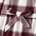 Family Matching Long-sleeve Red & White Plaid Shirts and V Neck Belted Dresses Sets REDWHITE image 5