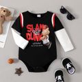 Baby Boy 95% Cotton Long-sleeve Faux-two Basketball Bear & Letter Print Romper ColorBlock image 1