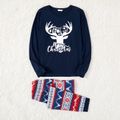 Christmas Deer & Letter Print Family Matching Long-sleeve Pajamas Sets (Flame Resistant) Blue