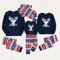 Christmas Deer & Letter Print Family Matching Long-sleeve Pajamas Sets (Flame Resistant) Blue image 1