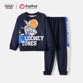 Looney Tunes 2pcs Kid Boy Letter Basketball Print Sweatshirt and Colorblock Pants Set Blue image 1