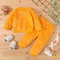 2pcs Baby Boy Long-sleeve Tiger Embroidered 3D Ears Decor Fuzzy Pullover and Pants Set Yellow image 2