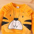 2pcs Baby Boy Long-sleeve Tiger Embroidered 3D Ears Decor Fuzzy Pullover and Pants Set Yellow image 3