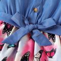 Kid Girl Butterfly Print Splice Denim Button Design Long-sleeve Dress Navy image 4