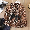 Kid Girl Leopard Print Lapel Collar Belted Long-sleeve Blouse Multi-color image 1