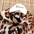 Kid Girl Leopard Print Lapel Collar Belted Long-sleeve Blouse Multi-color