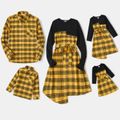 Family Matching Yellow Plaid Spliced Belted Asymmetric Hem Dresses and Long-sleeve Button Up Shirts Sets Yellow image 1