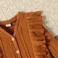 Toddler Girl Solid Knitted Ruffle Decor Long-sleeve Coat Cardigan Brown image 4