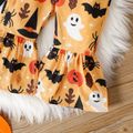 Halloween 2pcs Baby Girl Long-sleeve Bow Front Crop Top and Allover Print Flared Pants Set Color block