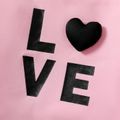 2pcs Kid Girl Letter Print Colorblock 3D Heart Design Hoodie Sweatshirt and Elasticized Pants Set Pink image 4