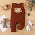 Baby Boy Bear Embroidered Textured Sleeveless Tank Jumpsuit Brown image 1