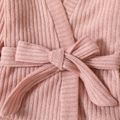 Toddler Girl Solid Color Ribbed Belted Open Front Cardigan Jacket Pink