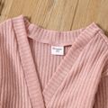 Toddler Girl Solid Color Ribbed Belted Open Front Cardigan Jacket Pink image 3