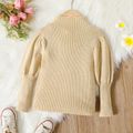 Toddler Girl Mock Neck Long Puff-sleeve Knit Sweater Khaki