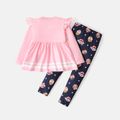 Paw Patrol 2pcs Toddler Girl Ruffled Striped Long-sleeve Pink Tee and Allover Print Leggings Set Pink image 3