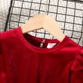 Toddler Girl Christmas Velvet Plaid Splice Bowknot Design Long-sleeve Dress Red image 3