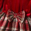 Toddler Girl Christmas Velvet Plaid Splice Bowknot Design Long-sleeve Dress Red image 4