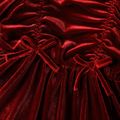 Toddler Girl Bowknot Design Square Neck Ruched Long-sleeve Velvet Red Dress MAROON image 4