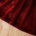 Toddler Girl Bowknot Design Square Neck Ruched Long-sleeve Velvet Red Dress MAROON image 5