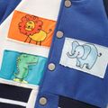100% Cotton Baby Boy Colorblock Animal Print Patch Detail Raglan-sleeve Bomber Jacket Blue image 4