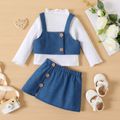 3pcs Baby Girl 100% Cotton Denim Vest and Skirt with Long-sleeve Rib Knit Mock Neck Top Set MultiColour image 1