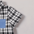 2pcs Baby Boy Necktie Decor Plaid Short-sleeve Shirt and Solid Shorts Set ColorBlock