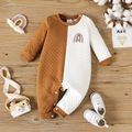Baby Boy Rainbow Embroidered Colorblock Textured Long-sleeve Jumpsuit ColorBlock image 1