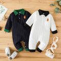 Baby Boy Bear Decor Contrast Collar Cable Knit Long-sleeve Jumpsuit White image 1